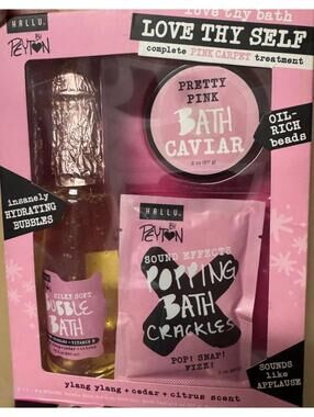 Hallu by Peyton Love Thy Self Bath Gift Set Bubble Bath Caviar Crackles NEW